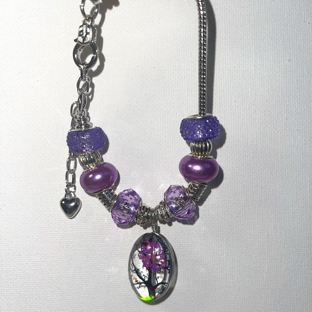 European Pandora Style Bracelet w/Tree of Life Pendant & Snake Chain w/Clasp